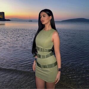 Zara dress mini belts Olive Green Belted Dress